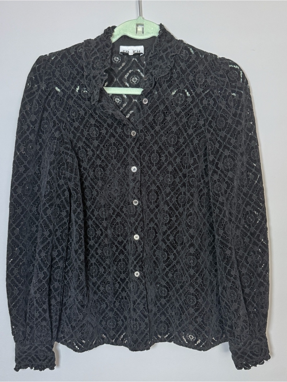 FRNCH Paris Black Floral Lace Blouse Sz XS